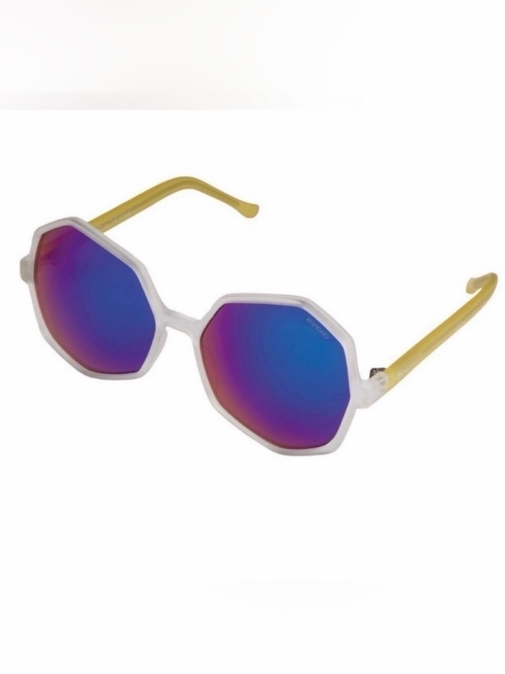 KOMONO Women’s Octagon Mirrored Sunglasses - Blue Lens Yellow Clear Frame - Picture 1 of 9